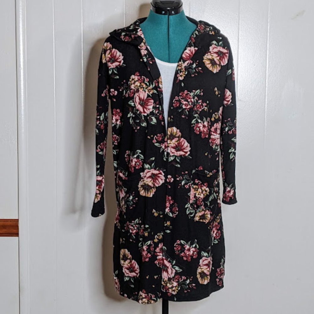 Lildy Floral Printed Hooded Open Cardigan. Size S/M.